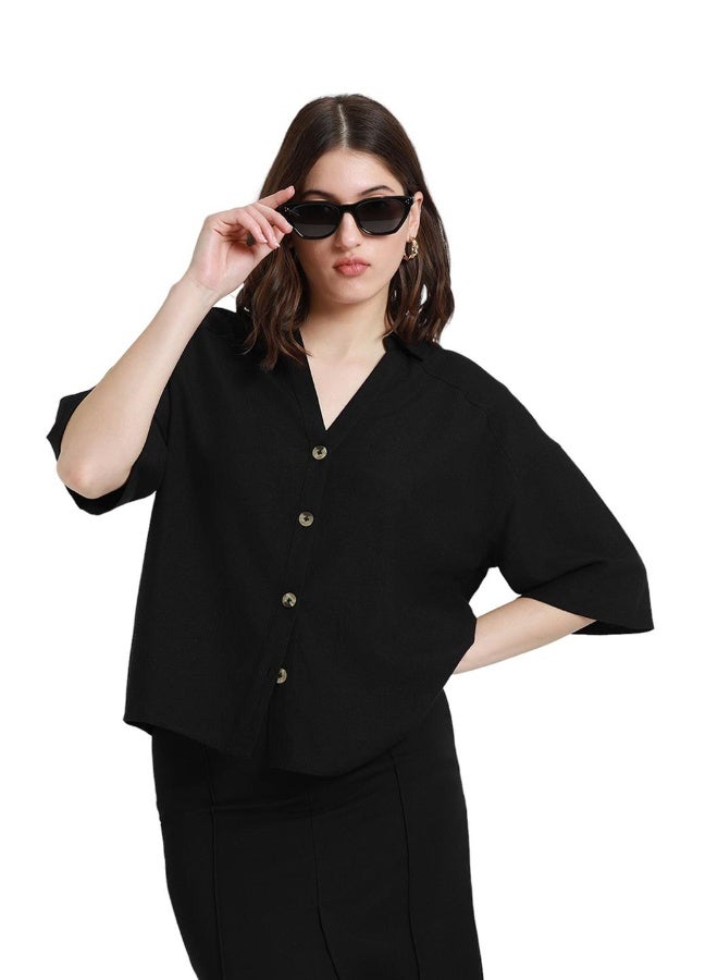 Dennis Lingo Black Shirt for Women - Cotton Viscose Flex, Regular Fit - Image 1