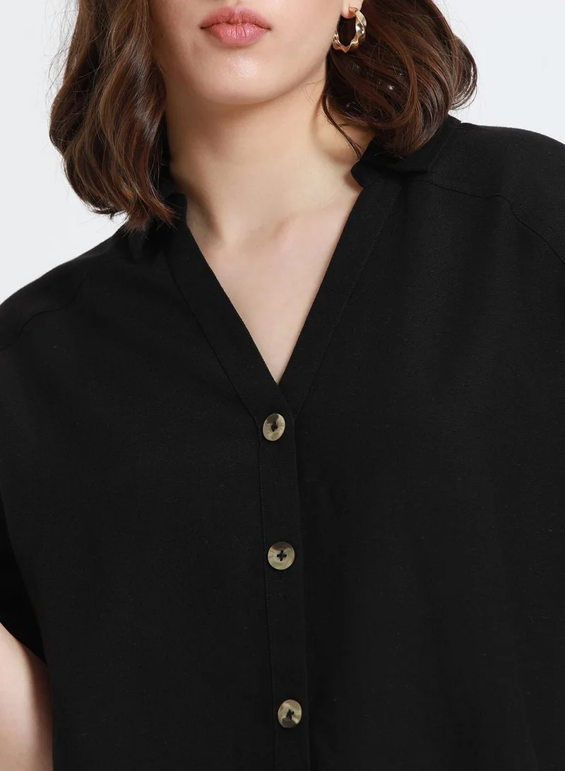 Dennis Lingo Black Shirt for Women - Cotton Viscose Flex, Regular Fit