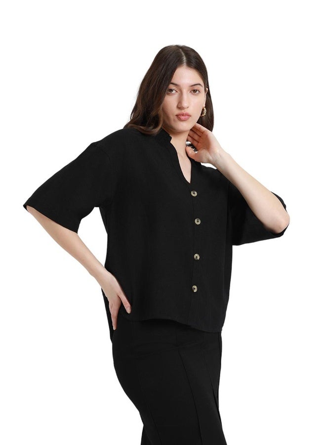 Dennis Lingo Black Shirt for Women - Cotton Viscose Flex, Regular Fit - Image 2