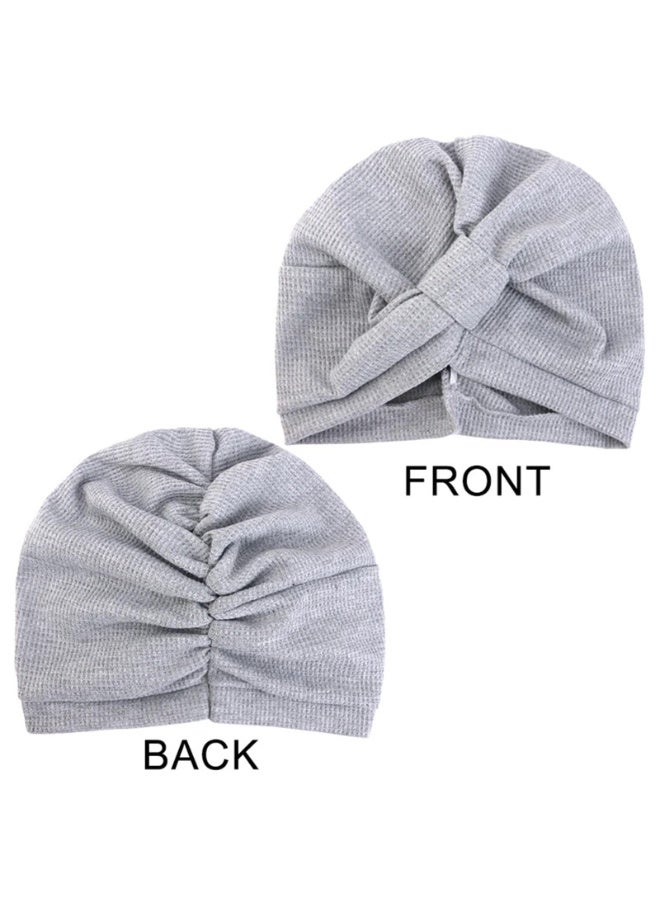 Waffle Cotton Turban Head Wrap, Cross Design, Elastic Headscarf, 4 Pack - Navy, Black, Gray, Brown, 19x25cm - Image 4
