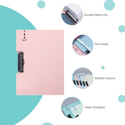 oddpod™ Horizontal A4 Clipboard, Semi-Hard Writing Board/Clip Pad Holder with Outer Cover/Multi-Function Plastic Document Paper Storage File Folder for Students & Professionals - Powder Blue - Image 4