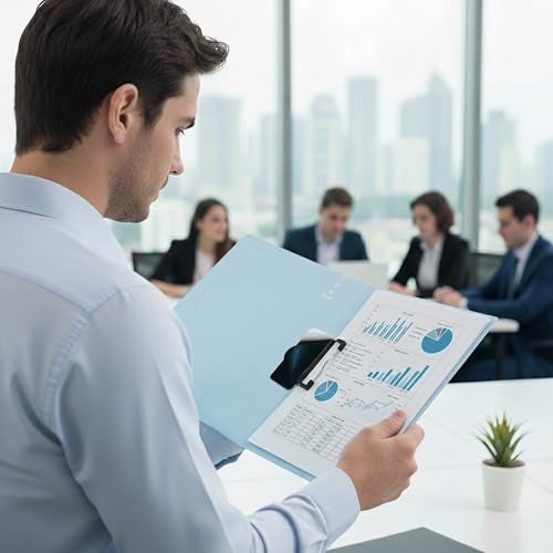 oddpod™ Horizontal A4 Clipboard, Semi-Hard Writing Board/Clip Pad Holder with Outer Cover/Multi-Function Plastic Document Paper Storage File Folder for Students & Professionals - Powder Blue - Image 2