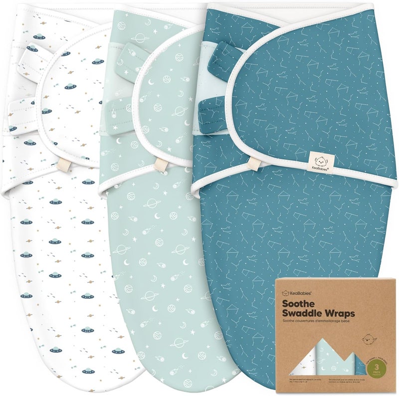 KeaBabies 3-Pack Organic Baby Swaddle Sleep Sacks - Newborn Swaddle Sack, Ergonomic Baby Swaddles 0-3 Months, Swaddles for Newborns, Baby Sleep Sack, Baby Swaddle Blanket Wrap, Baby Essentials (Galaxy) - Image 1