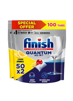 Finish Powerball Quantum Dishwasher Detergent Lemon Sparkle All in One 50 Tablets  - Image 1