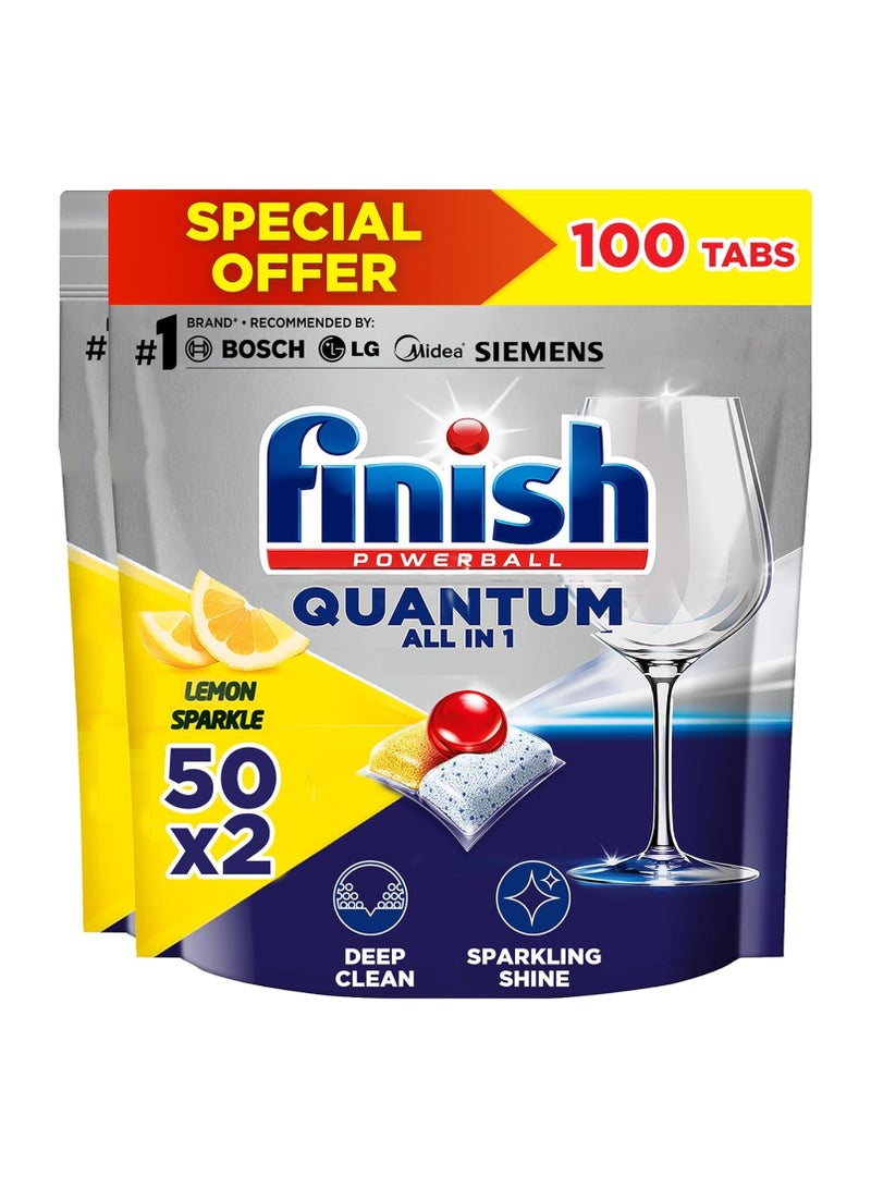 Finish Powerball Quantum Dishwasher Detergent Lemon Sparkle All in One 2 x 50 Tabs - Image 1