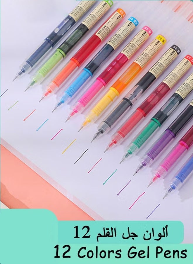 12 Colors Gel Pens, Ball Point Pens Fine Point, 0.5mm Ink Pen, Note Taking Pens for Japanese Korean Office School Stationery Supplies - Image 1