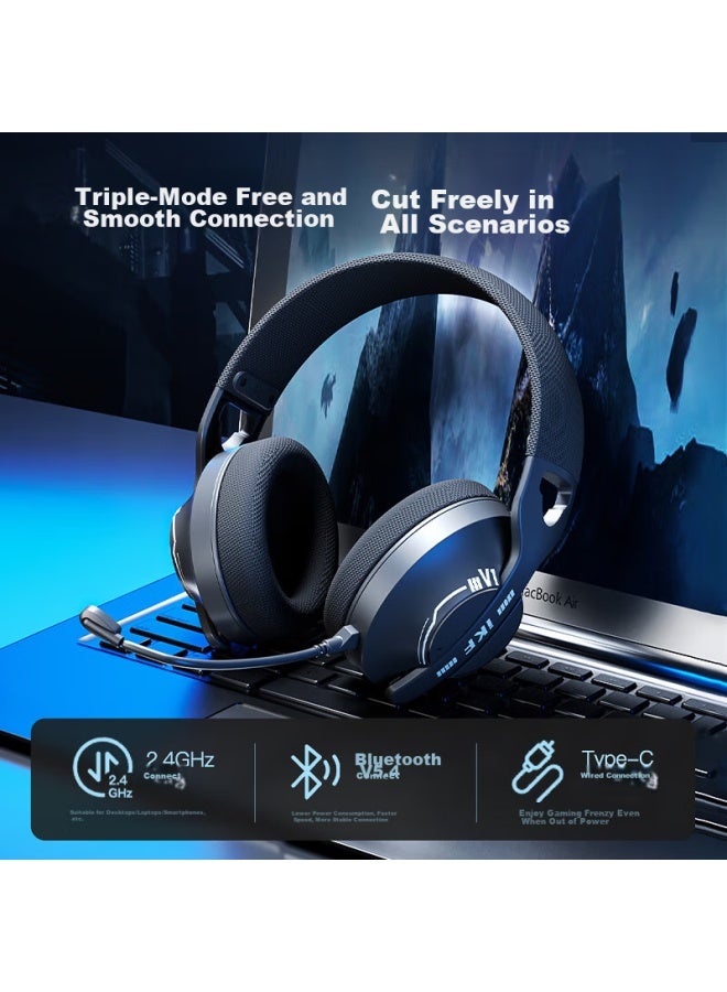 Ikf V1 Gray Ling Shark Three-mode 2.4g Headset Bluetooth Wireless Gaming Headset 5.4 Lightweight Chicken Eating Fps Computer E-sports With Microphone Ultra-long Battery Life Classic White - Image 1