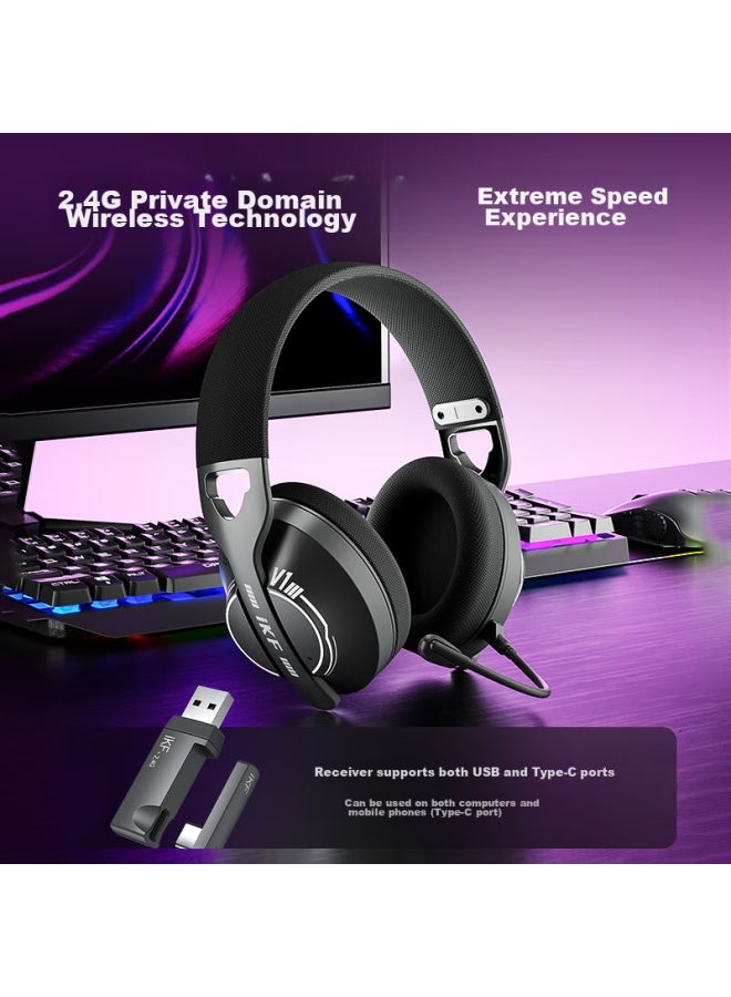 Ikf V1 Gray Ling Shark Three-mode 2.4g Headset Bluetooth Wireless Gaming Headset 5.4 Lightweight Chicken Eating Fps Computer E-sports With Microphone Ultra-long Battery Life Classic White - Image 2