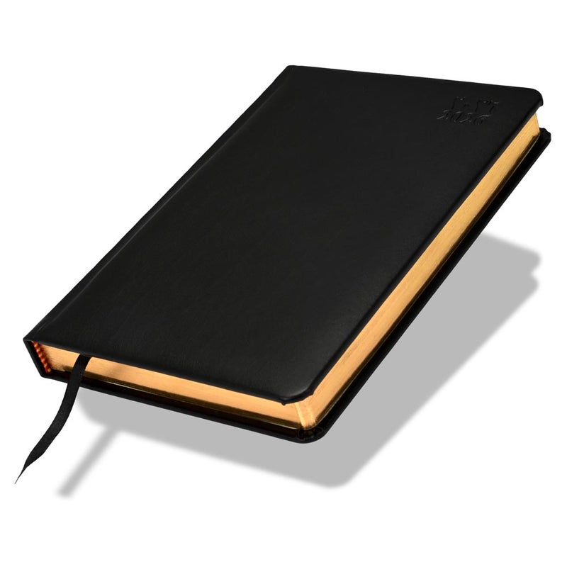 FIS 2026 Golden A5 Diary, 148x210mm, 1 Side Padded Italian PU Cover Materials, Round Corners, Gold Gilded Edges, Arabic/English, 70gsm Italian Ivory Paper, Black Cover - FSDI19AEG26BK - Image 1