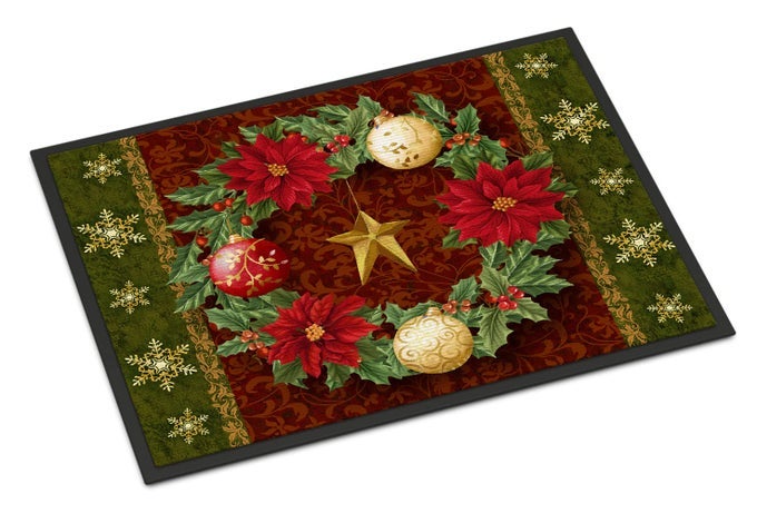 CAROLINES TREASURES PTW2007JMAT HOLLY WREATH WITH CHRISTMAS ORNAMENTS DOORMAT 24X36 FRONT DOOR MAT INDOOR OUTDOOR RUGS FOR ENTRYWAY NON SLIP WASHABLE LOW PILE 24H X 36W