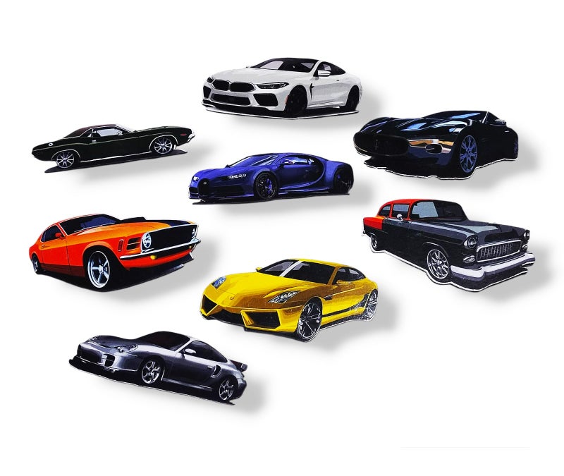 ROOT KRAFT Car Theme Wooden Fridge Magnets (Set of 8_2mm Thickness) - Image 1