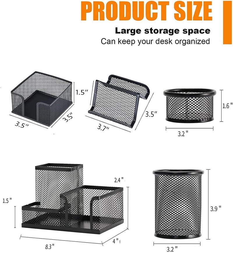 Moonlik Desk Organizers and Accessories Set, Mesh Pen Holder,Office School Home Desktop Supplies for Clip Phone Sticky Notes,Mail, Caddy Storage Baskets(Black,5 Piece Set) - Image 2
