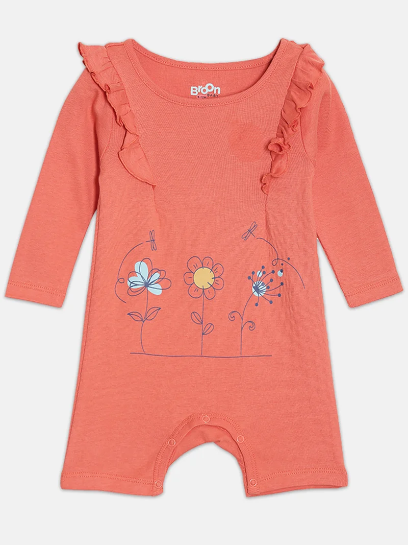 Broon Broon Infant Girls Orange and White Printed Organic Cotton Rompers Pack of 2