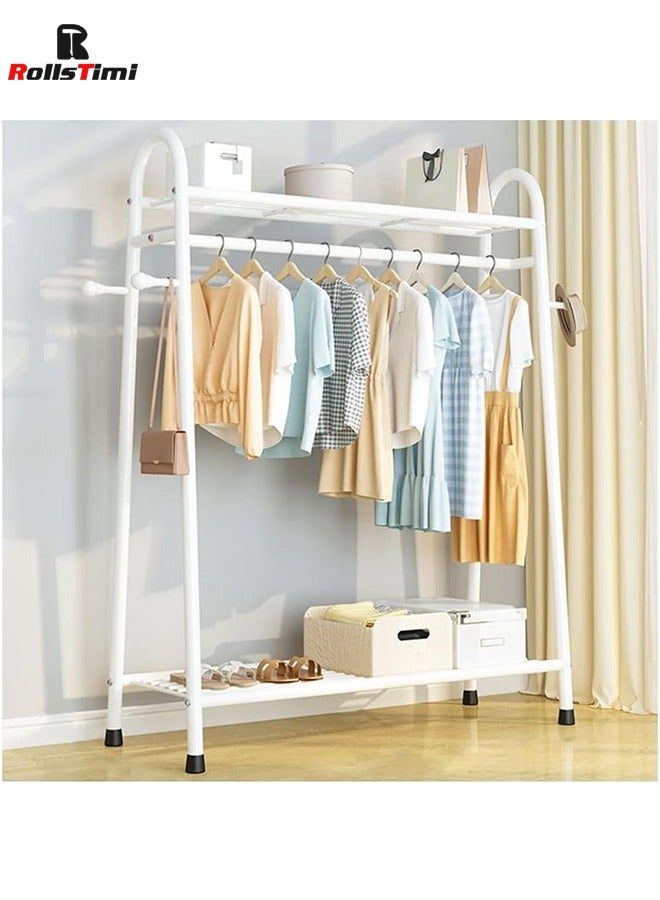 RollsTimi  Freestanding Hanger Clothes Rail 2 Tier Clothes Drying Rail Heavy Duty Metal Clothes Hanging Rail for Home Garment Storage Indoor Easy Storage Adds Instant Closet Space,White - Image 2