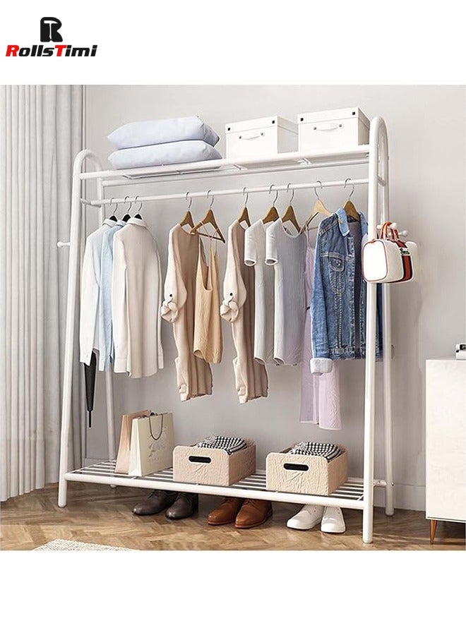 RollsTimi  Freestanding Hanger Clothes Rail 2 Tier Clothes Drying Rail Heavy Duty Metal Clothes Hanging Rail for Home Garment Storage Indoor Easy Storage Adds Instant Closet Space,White - Image 1