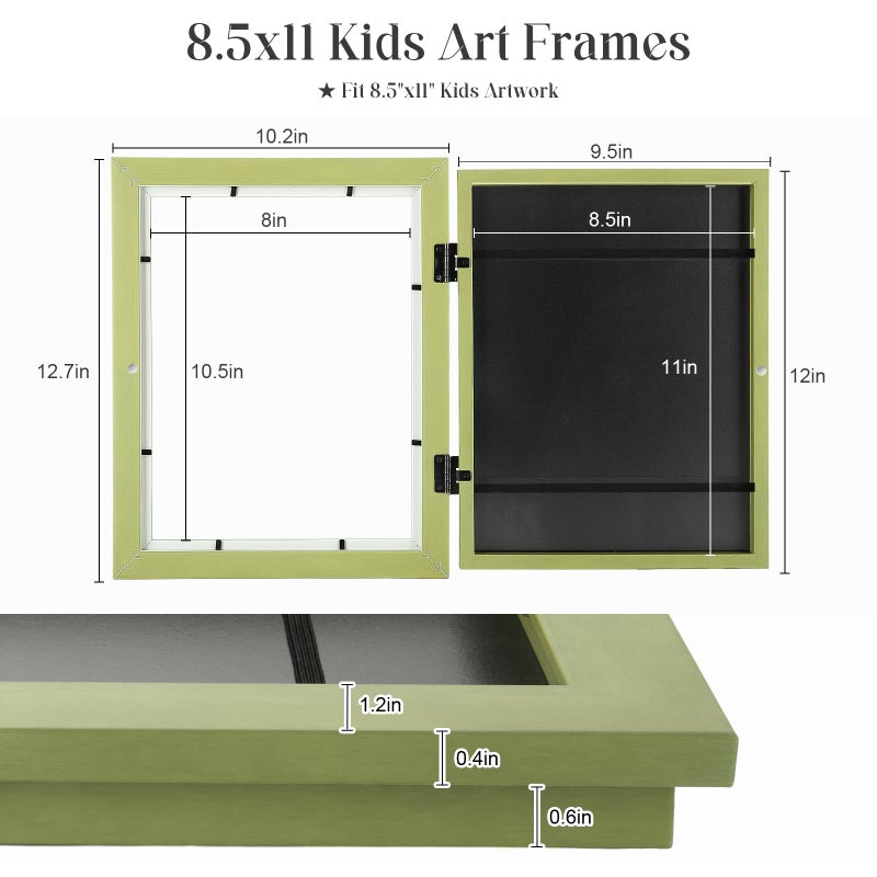 GULETHUN [2-Pack] Kids Art Frames  8.5x11 Front Opening Kids Artwork Frames Changeable  Soft Yellow Green Artwork Display Storage Frame for Wall  Holds 50 Pcs  for 3D Picture  Crafts  Children Drawing  Hanging - Image 4