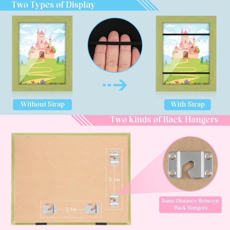 GULETHUN [2-Pack] Kids Art Frames  8.5x11 Front Opening Kids Artwork Frames Changeable  Soft Yellow Green Artwork Display Storage Frame for Wall  Holds 50 Pcs  for 3D Picture  Crafts  Children Drawing  Hanging - Image 2