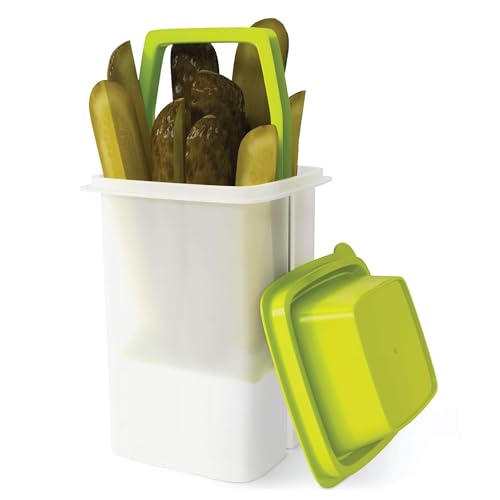 Home-X Pickle Container with Strainer - BPA Free Jalapeno Container for Mess-Free Storage of Condiment Food - Pickle Holder with Easy to Open Lid Design (Green) - Image 2