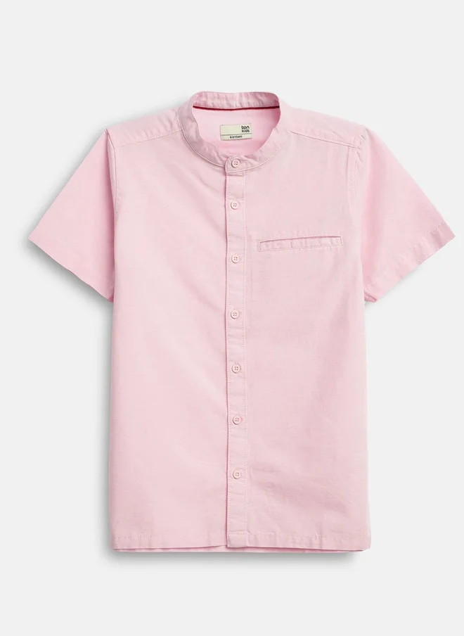 بونكيدز BONKIDS Boys Pink Opaque Casual Shirt with Mandarin Collar