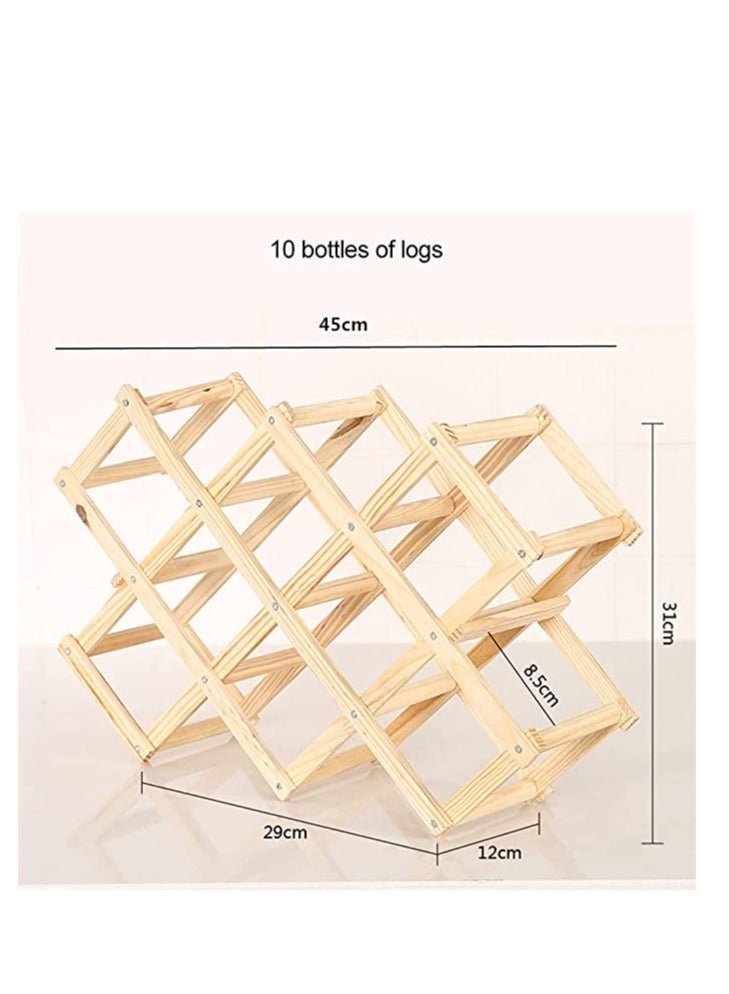 Generic FFD Foldable Free Standing Wooden Wine Rack - 10 Bottle Capacity Countertop Storage for Kitchen, Bars, Pantry, and Wine Cellars”  - Image 1