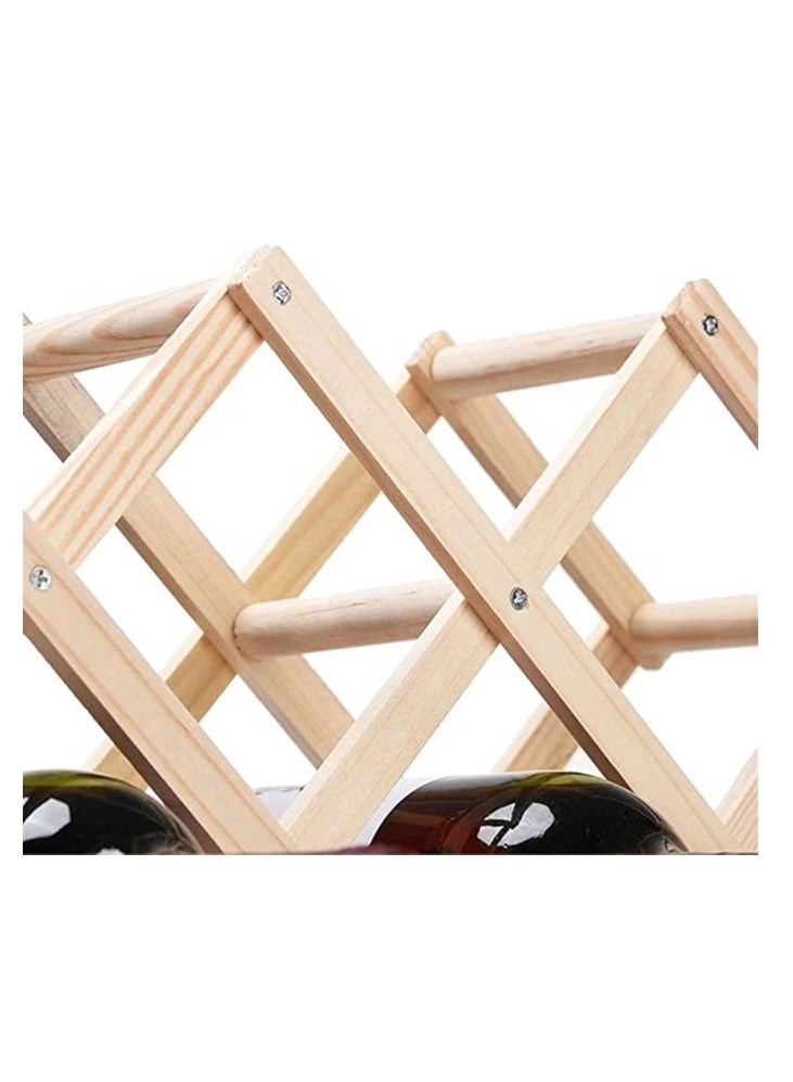 Generic FFD Foldable Free Standing Wooden Wine Rack - 10 Bottle Capacity Countertop Storage for Kitchen, Bars, Pantry, and Wine Cellars”  - Image 2
