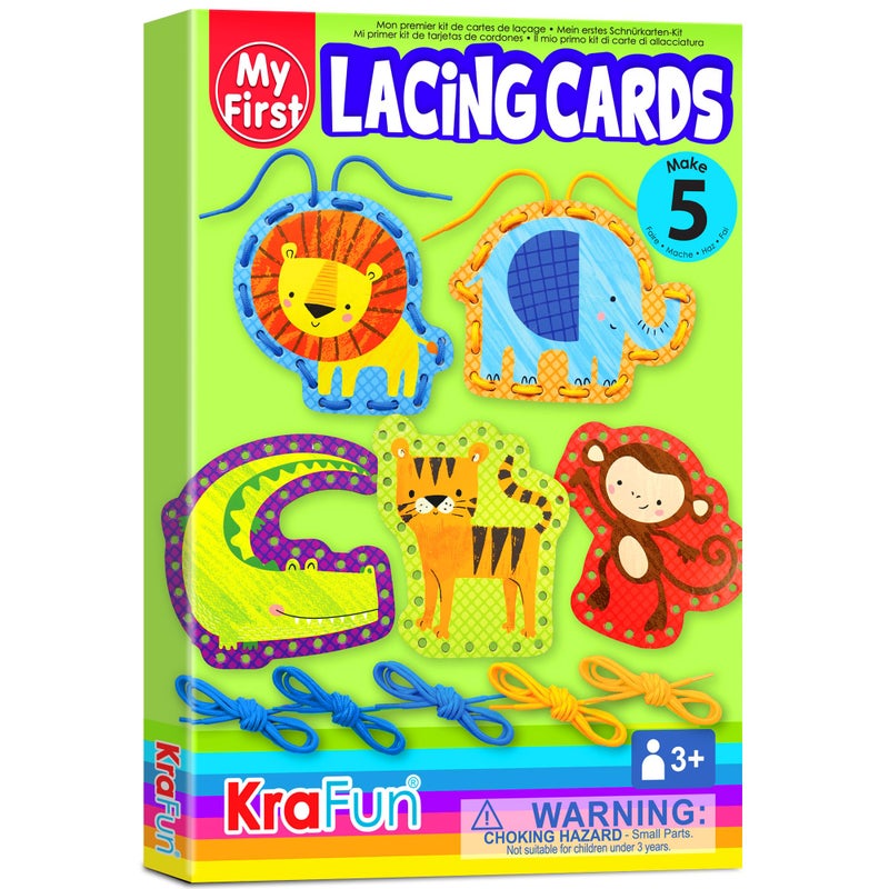 KRAFUN Beginner Preschool Lacing Card Kit for Kids Arts Crafts 5 Easy Safari and Animal Lacing Projects Paper Craft Cards for Toddlers Fine Motor Skills Training Toys - Image 2