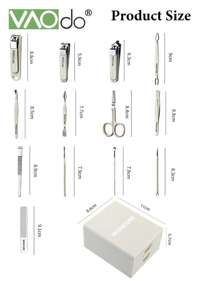 فاو دو مجموعة مانيكير 13 قطعة، مقص أظافر احترافي، مجموعة باديكير، أدوات العناية بالأظافر من الفولاذ المقاوم للصدأ مع تخزين ومرآة للأظافر السميكة للرجال والنساء هدية بيضاء - Image 3