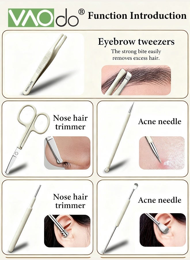 فاو دو مجموعة مانيكير 13 قطعة، مقص أظافر احترافي، مجموعة باديكير، أدوات العناية بالأظافر من الفولاذ المقاوم للصدأ مع تخزين ومرآة للأظافر السميكة للرجال والنساء هدية بيضاء - Image 4
