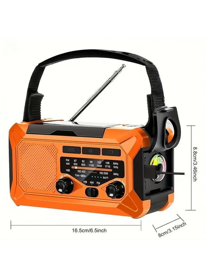 Orange Solar Emergency Radio 10000mAh Hand Crank Charger AM FM NOAA Weather Alert Flashlight - Image 3