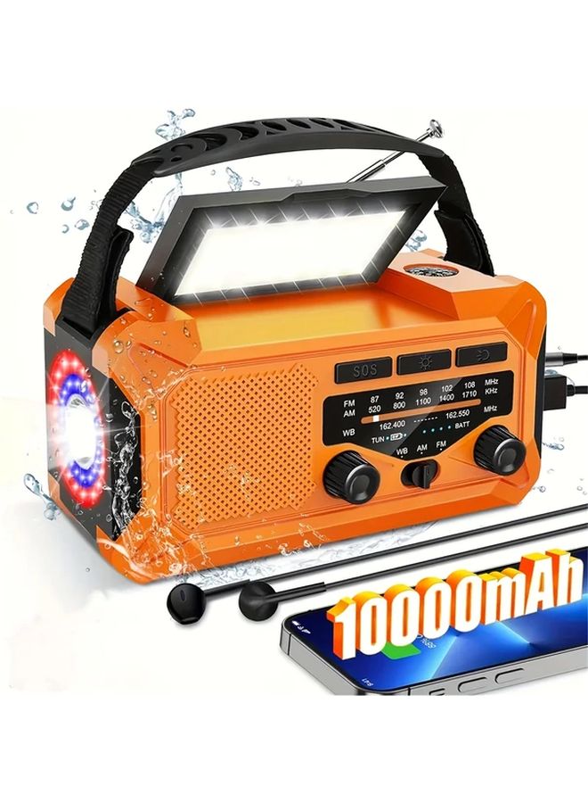 Orange Solar Emergency Radio 10000mAh Hand Crank Charger AM FM NOAA Weather Alert Flashlight - Image 1