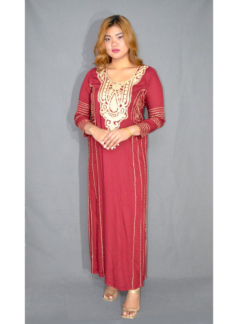 Zainah Elegant Women’s Jalabiya Dress – Modest Long Dress with Embroidered Details | Soft Viscose-Polyester Blend | Perfect for Casual & Formal Wear - Image 1