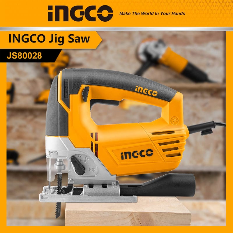 INGCO JigSaw, 800W Variable Speed Jig saw, Corded Jig Saw with 4 Step Pendulum Function Electric Jigsaw With Guide Scale, 3000rp,Wood,Steel, Professional Jigsaw with 5pcs Saw Blade - Image 2