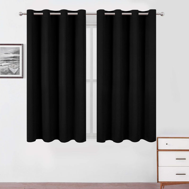 LEMOMO Black Blackout Curtains 52 x 63 Inch Length/Set of 2 Curtain Panels/Thermal Insulated Room Darkening Curtains for Bedroom and Living Room - Image 1