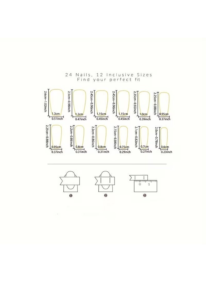 Goolsky 24 قطعة أظافر فرنسية لامعة باللونين الأسود والوردي مع لمسات من الجليتر، مجموعة أظافر مزيفة بطول متوسط وشكل مربع - Image 4
