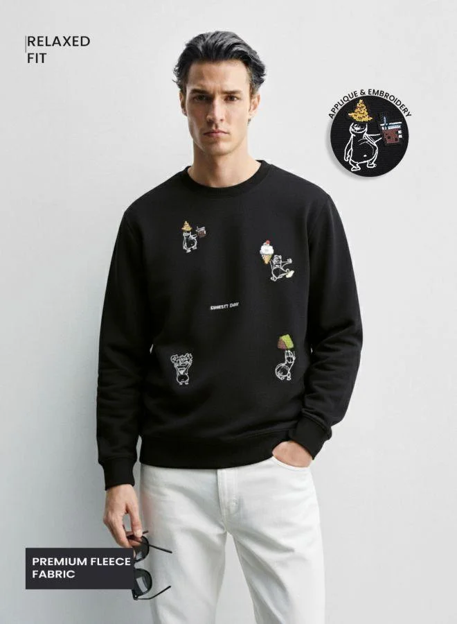 شركة المرآب الهندية Men Relaxed Fit Embroidered Crew Neck Full Sleeves Sweatshirt