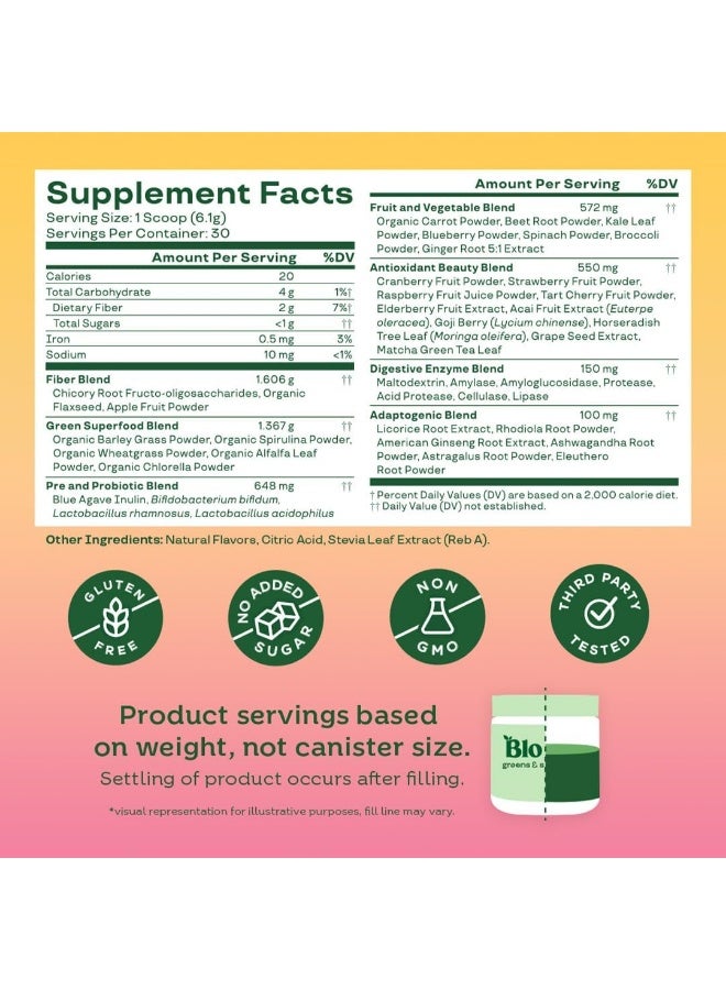 Bloom Nutrition Superfood Greens Powder, Digestive Enzymes with Probiotics and Prebiotics, Gut Health, Bloating Relief for Women, Chlorella, Juice Mix w/Beet Root Powder, 30 SVG, Orange Passionfruit - Image 2