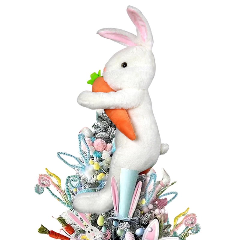Hongsome Easter Bunny Tree Topper DecorationsSpring Plush Rabbit Hugged Carrot for Tree Basket Stuffers Holiday Home Party Supplies Decor White - Image 2