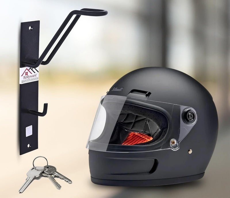 ROLLYWARE ® Open and Full face Wall mountable Multipurpose Organizer Hook Helmet and Jacket Hanger, Wall Mount Helmet Hook Stand (1, BLACK) - Image 1