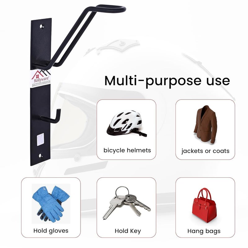 ROLLYWARE ® Open and Full face Wall mountable Multipurpose Organizer Hook Helmet and Jacket Hanger, Wall Mount Helmet Hook Stand (1, BLACK) - Image 4