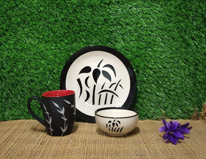 Caffeine Ceramic Handmade Black Imperial Breakfast Set (Set of 3) - Image 1