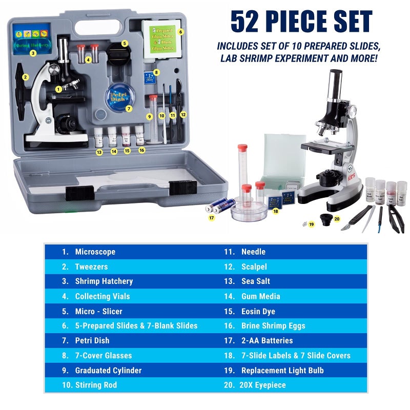 AmScope AmScope 120X-1200X 52-pcs Beginner Microscope STEM Kit with Metal Body Microscope, Plastic Slides, LED Light and Carrying Box (M30-ABS-KT2-W),White  - Image 3