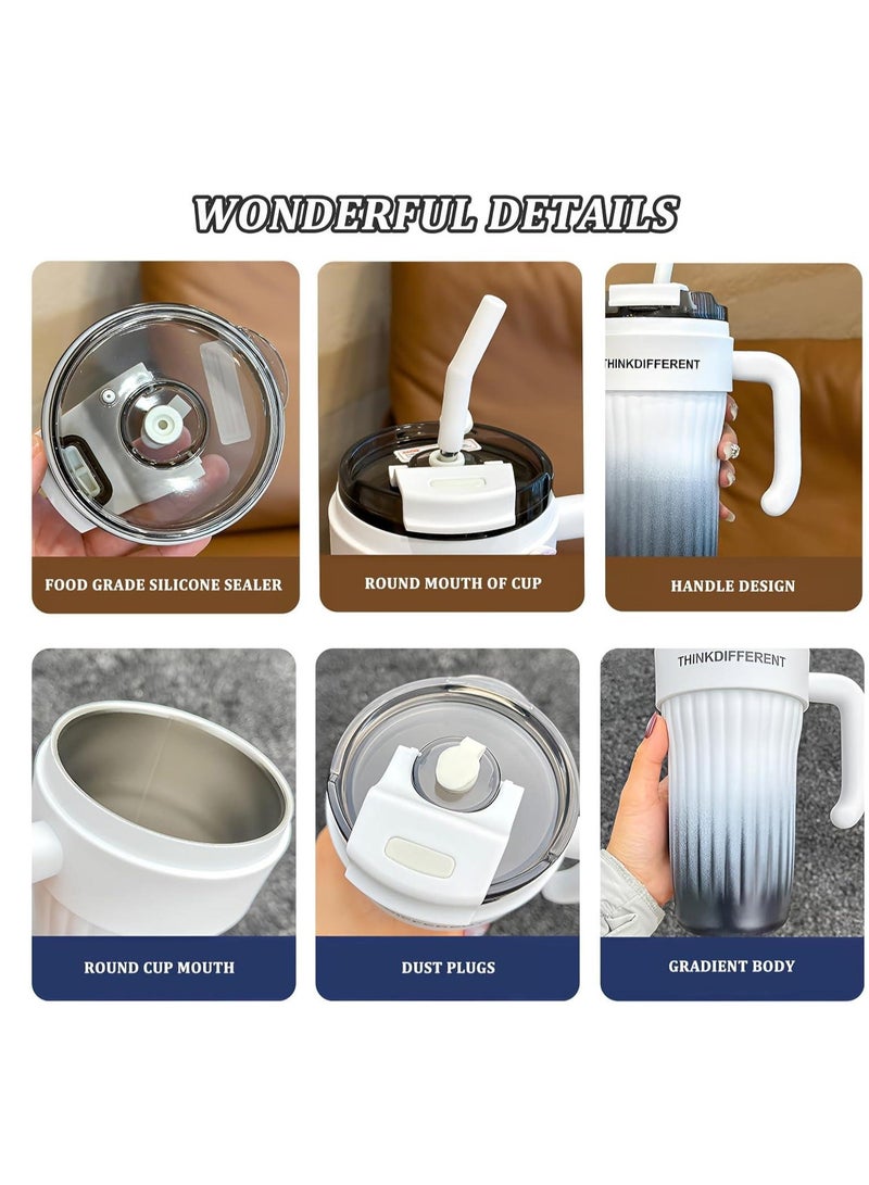 Stainless Steel Tumbler Hot and Cold with Handle and Lid with Straw, Double Insulated Cup 100% Leak Proof Coffee Travel Mug Flask for Gym & Travelling Gradient White 860 ML - Image 5