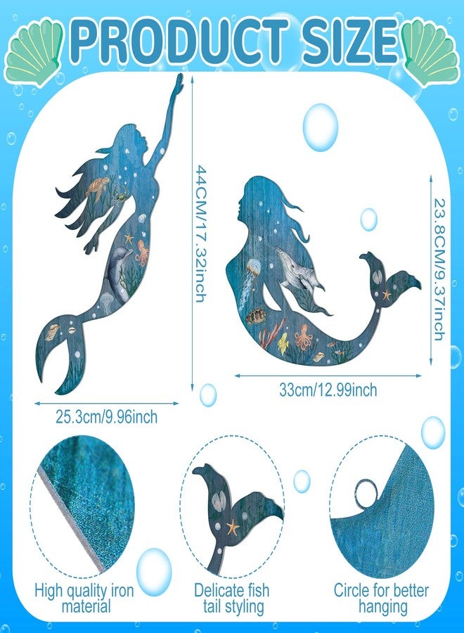 Pelopy 2 Pack Metal Mermaid Wall Art Rustic Bathroom Hanging Mermaid Wall Decor Blue Sculpture Decorations for Room Patio Swimming Pool Bathroom - Image 3