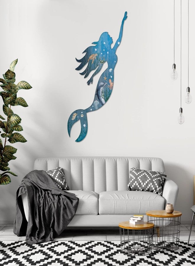 Pelopy 2 Pack Metal Mermaid Wall Art Rustic Bathroom Hanging Mermaid Wall Decor Blue Sculpture Decorations for Room Patio Swimming Pool Bathroom - Image 4