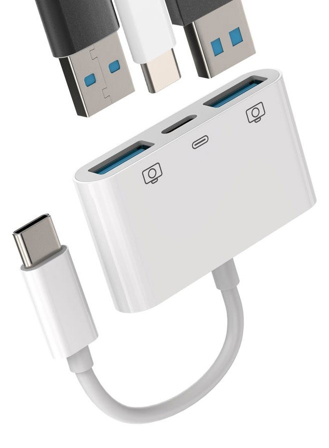 HOYULLI USB-C to Dual USB A Adapter(3in1)Type-C Charge Cable Accessorie Thunderbolt Charging Port Converter Keyboard Mouse U Disk USB Card Reader OTG Dongle Compatible for Samsung LG Google Pixel Macbook Pro - Image 1