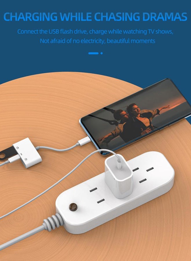 HOYULLI USB-C to Dual USB A Adapter(3in1)Type-C Charge Cable Accessorie Thunderbolt Charging Port Converter Keyboard Mouse U Disk USB Card Reader OTG Dongle Compatible for Samsung LG Google Pixel Macbook Pro - Image 3