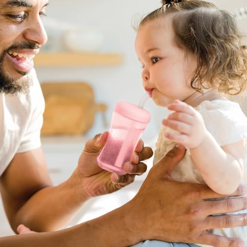 The First Years Squeeze & Sip Toddler Straw Cups - Squeezable Transition Sippy Cup with Silicone Straw - Toddler Feeding Supplies - Pink/Purple/Blue - 7 Oz - 3 Count - Ages 6 Months and Up - Image 2