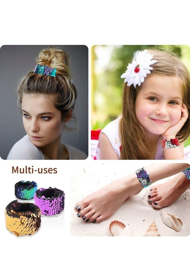 SYOSI 12 Pcs Slap Bracelet Kids Sequin Mermaid Flip Wristband Birthday Party Favors Supplies - Image 2