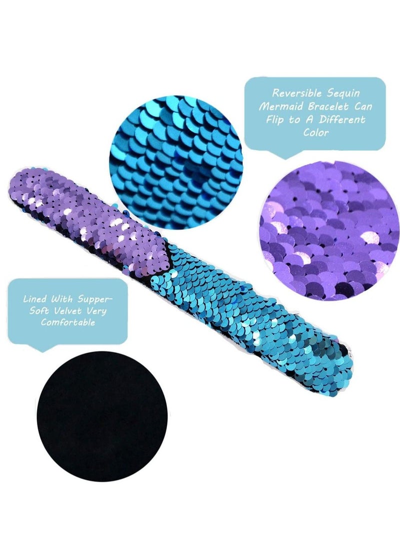 SYOSI 12 Pcs Slap Bracelet Kids Sequin Mermaid Flip Wristband Birthday Party Favors Supplies - Image 4