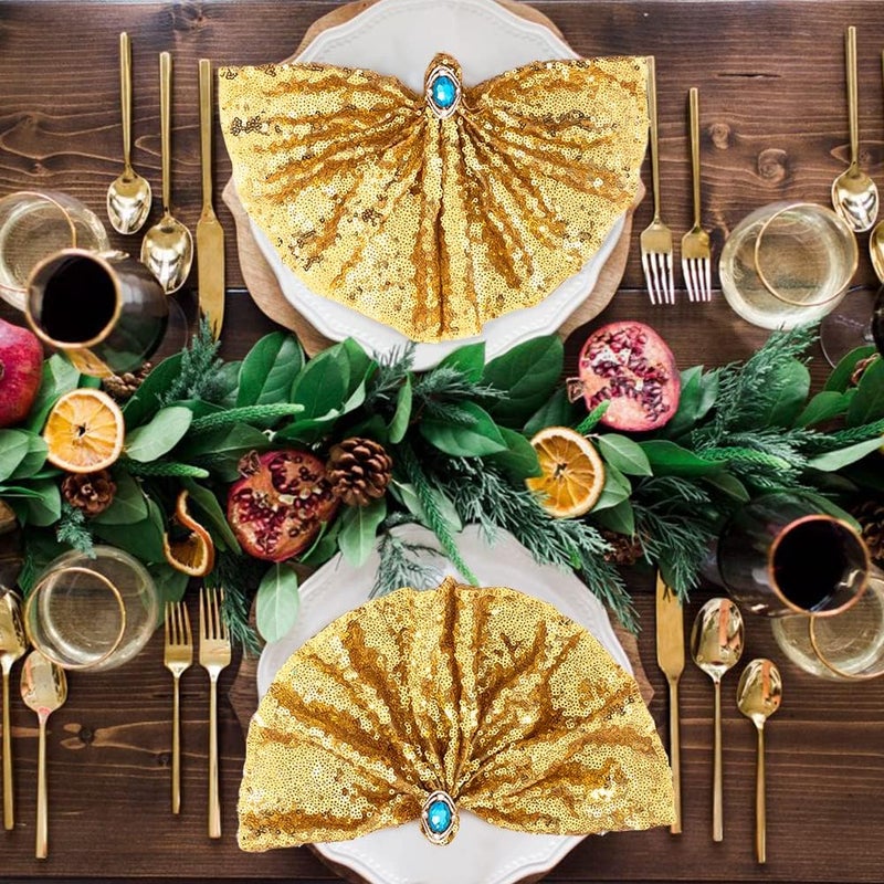 SquarePie Sequin Napkin 20 x 20 Inch 12 Pcs Gold Glitter Decoration for Wedding Party Dinner - Image 3